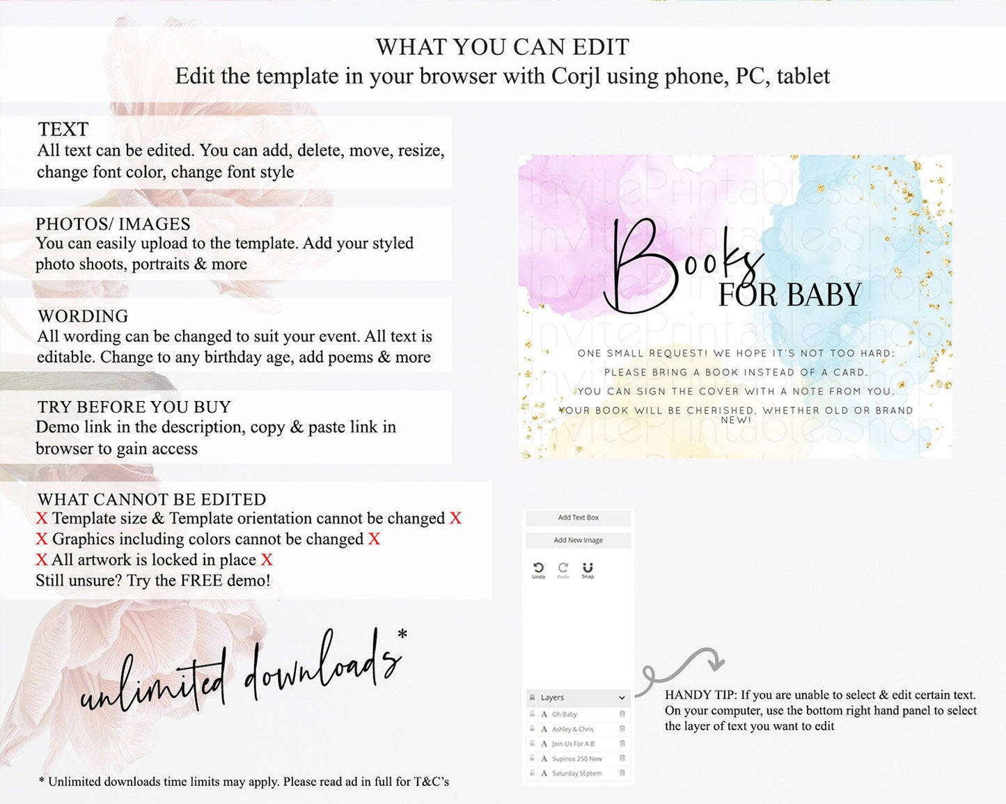 Pastel Books For Baby Card Pastel Rainbow Book Insert Colorful Ombre Watercolor Book Card Confetti Glitter Baby Book Poem Request D10155