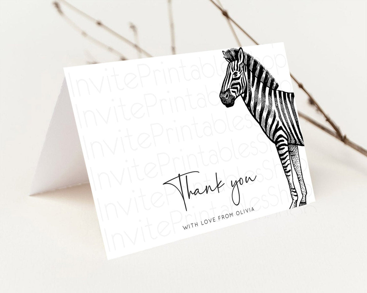 Zebra Thank You Zebra Thank You Card Zebra Birthday Thank You Cards Safari Dried Palm Fern Zebra Teacher Thank You Card Template D10249