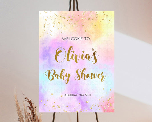 Pastel Baby Shower Welcome Sign Pastel Rainbow Welcome Sign Colorful Rainbow Confetti Watercolor Glitter Décor Pastel  Welcome Sign D10435