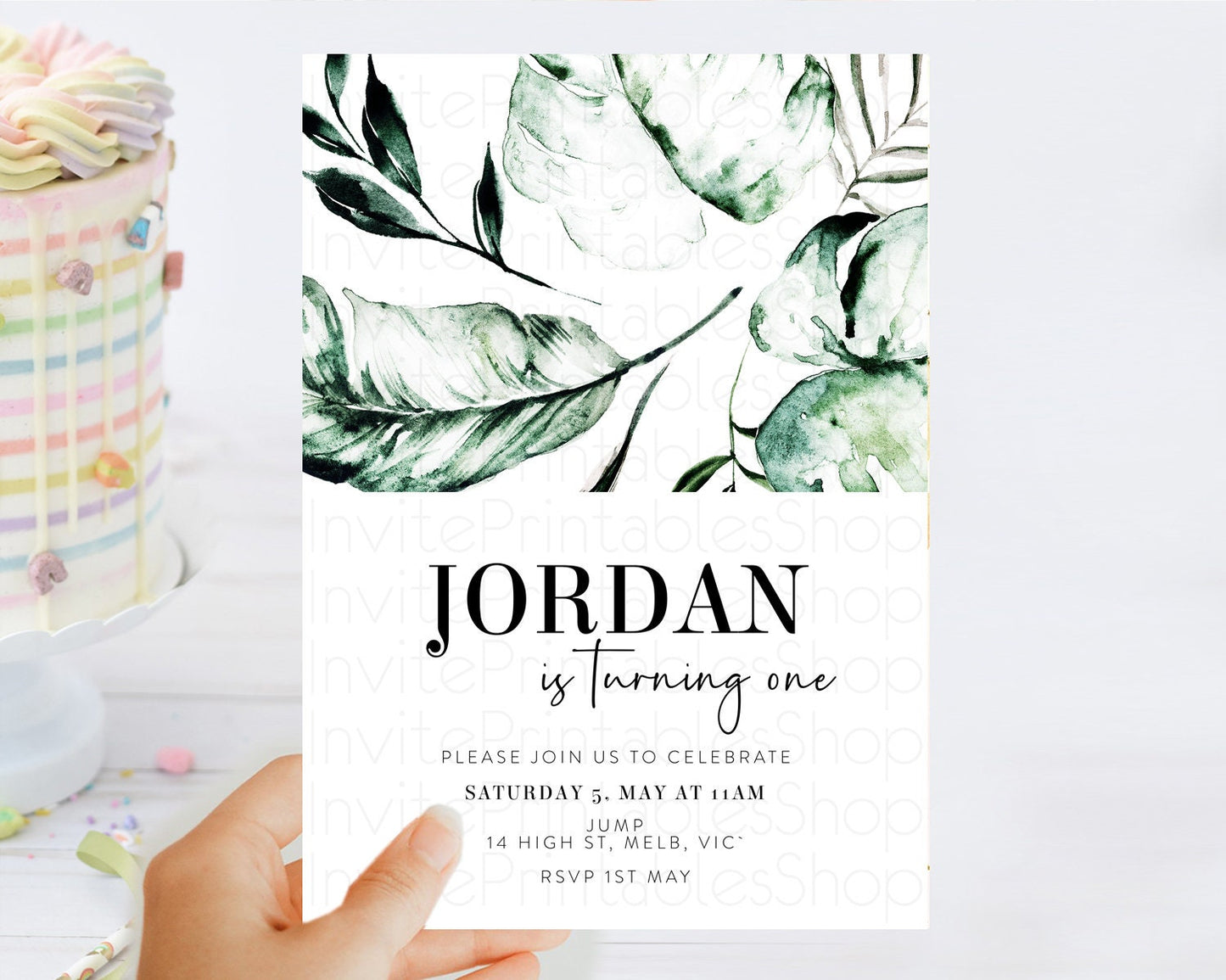 Tropical Invitation Tropical Birthday Invitation Tropical Floral Invitation Palm Leaf Fern Invite Frangipani White Orchid Invitation D11063