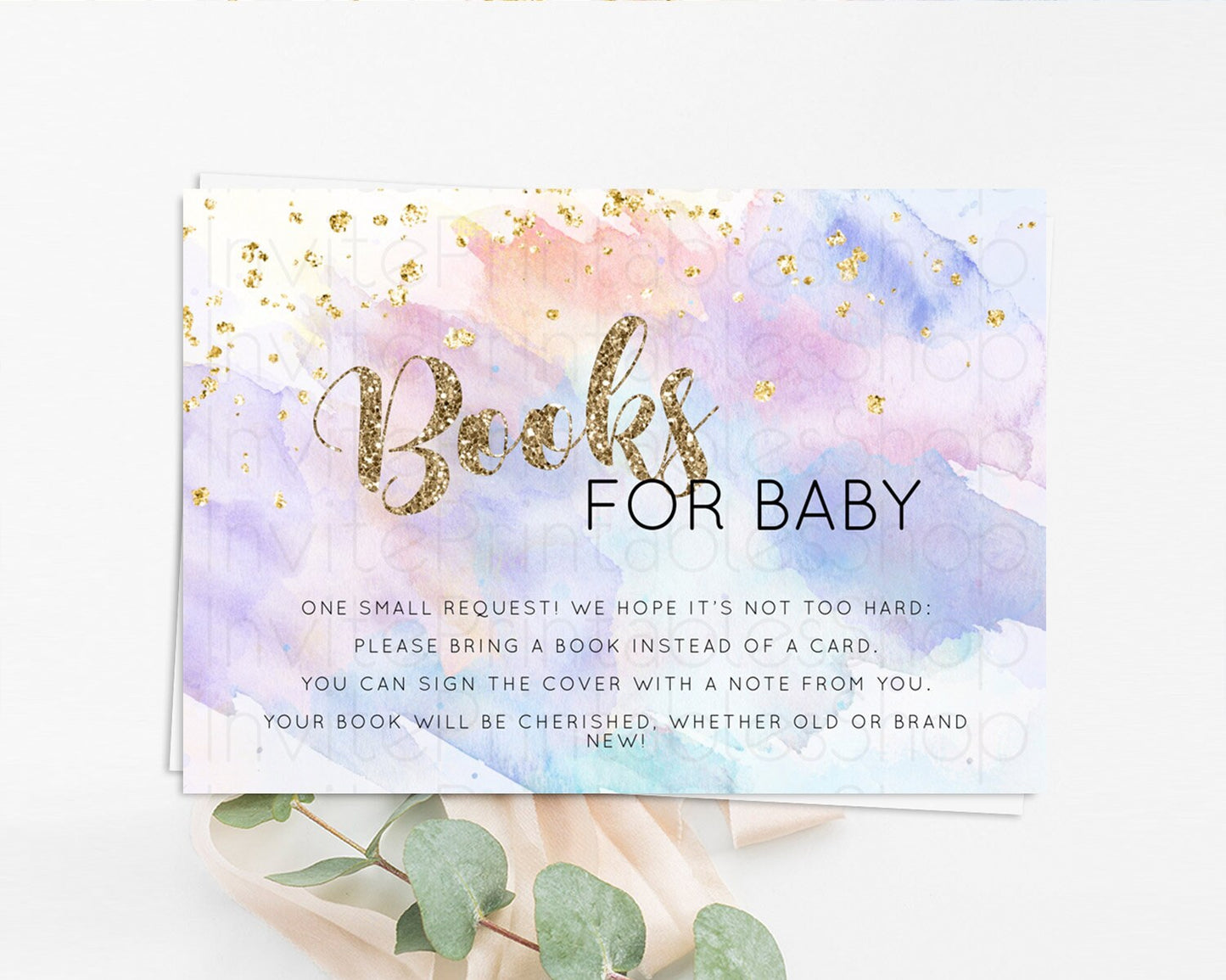 Pastel Books For Baby Card Pastel Rainbow Book Insert Colorful Ombre Watercolor Book Card Confetti Glitter Baby Book Poem Request D10583