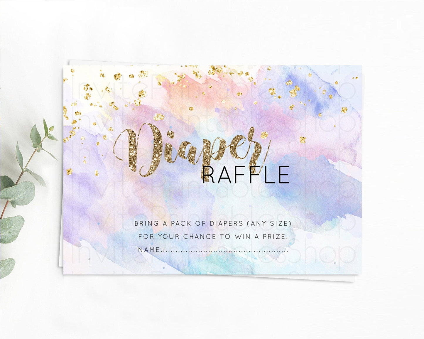 Pastel Diaper Raffle Card Pastel Rainbow Diaper Raffle Insert Colorful Ombre Watercolor Diaper Ticket Confetti Glitter Raffle Game D10583