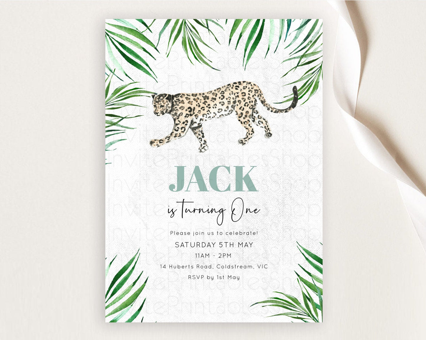 Cheetah Birthday Invitation Cheetah Invitation Cheetah Birthday Cheetah Safari Adventure Invite Cheetah Palm Leaf Invite Zoo Party D10382