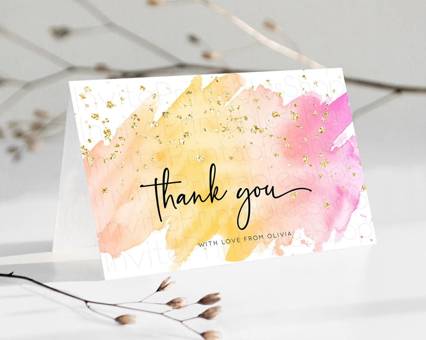 Pastel Thank You Rainbow Thank You Card Colorful Pastel Birthday Thank You Card Confetti Watercolor Pastel Teacher Thank You Cards D10527