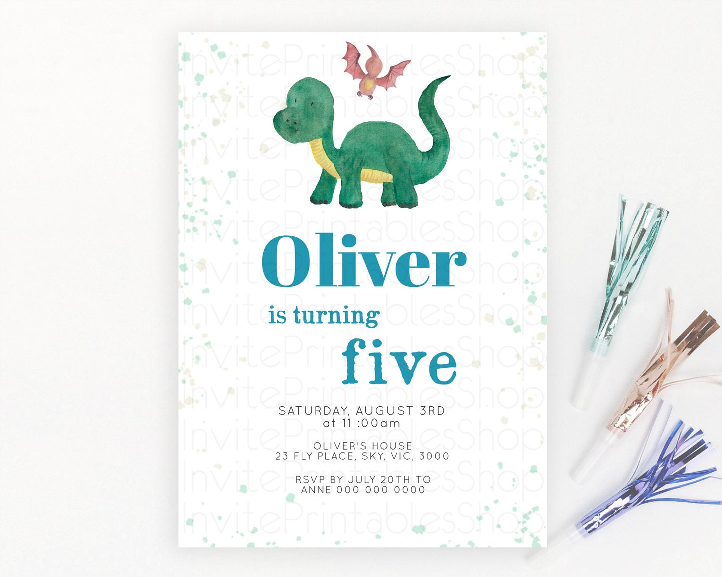 Dinosaur Birthday Invitation Dinosaur Volcano Invitation Watercolor Dinosaur Volcano T-Rex Raptor Jurassic 1st 2nd 3rd Birthday D10153