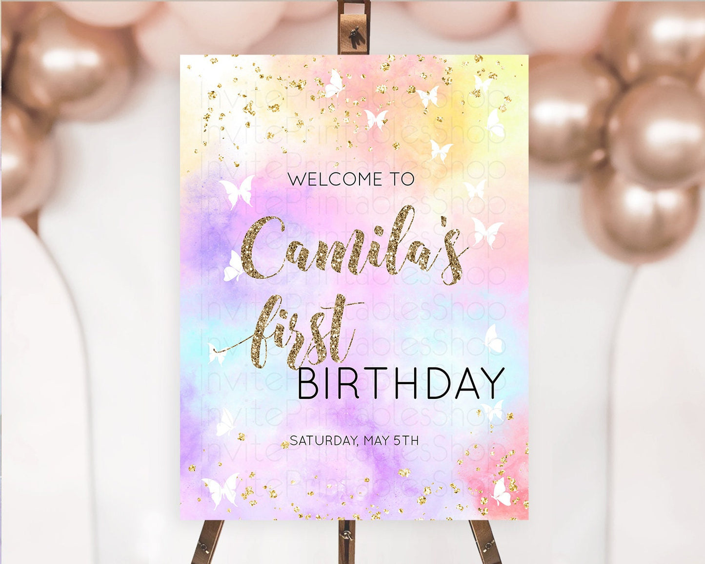 Pastel Welcome Sign Pastel Rainbow Welcome Sign Colorful Rainbow Confetti Watercolor Glitter Pastel First Birthday Welcome Sign D10435