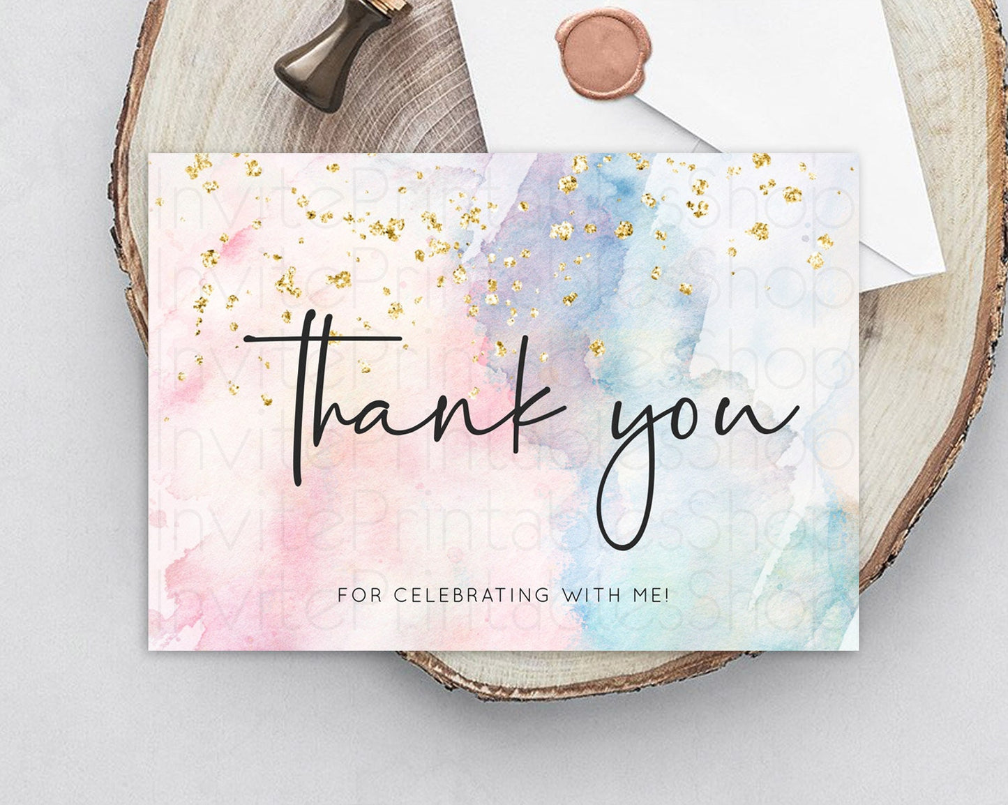 Pastel Thank You Rainbow Thank You Card Colorful Pastel Birthday Thank You Card Confetti Watercolor Pastel Teacher Thank You Cards D10263