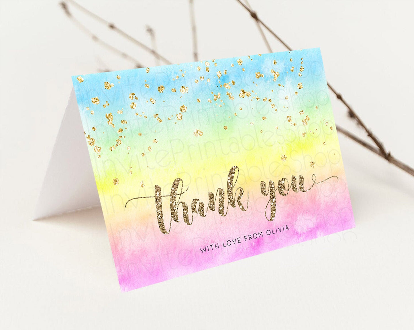 Editable Pastel Thank You Rainbow Thank You Card Colorful Pastel Birthday Th