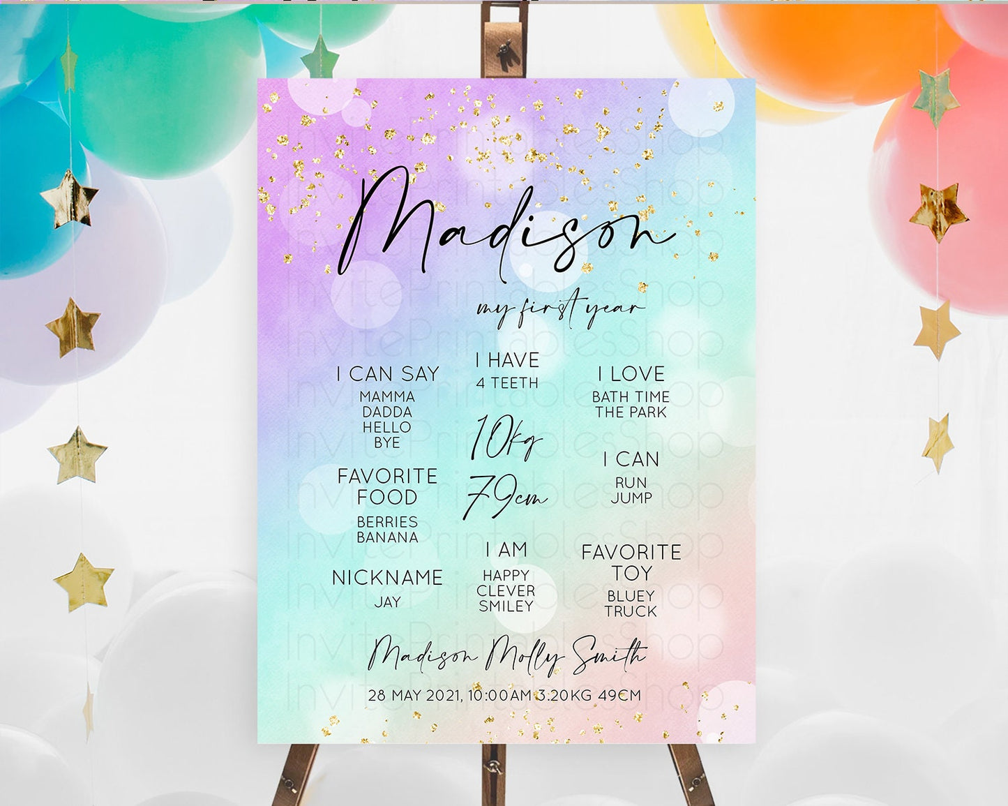 Editable Pastel First Birthday Milestone Board Pastel Rainbow Milestone Post