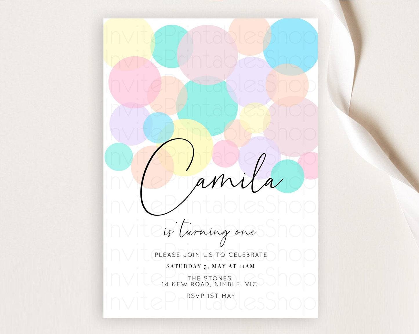 Pastel Birthday Invitation Pastel Confetti Birthday Invitation Bubbles Invitation Colorful Rainbow Confetti 2nd 1st First Birthday D10784