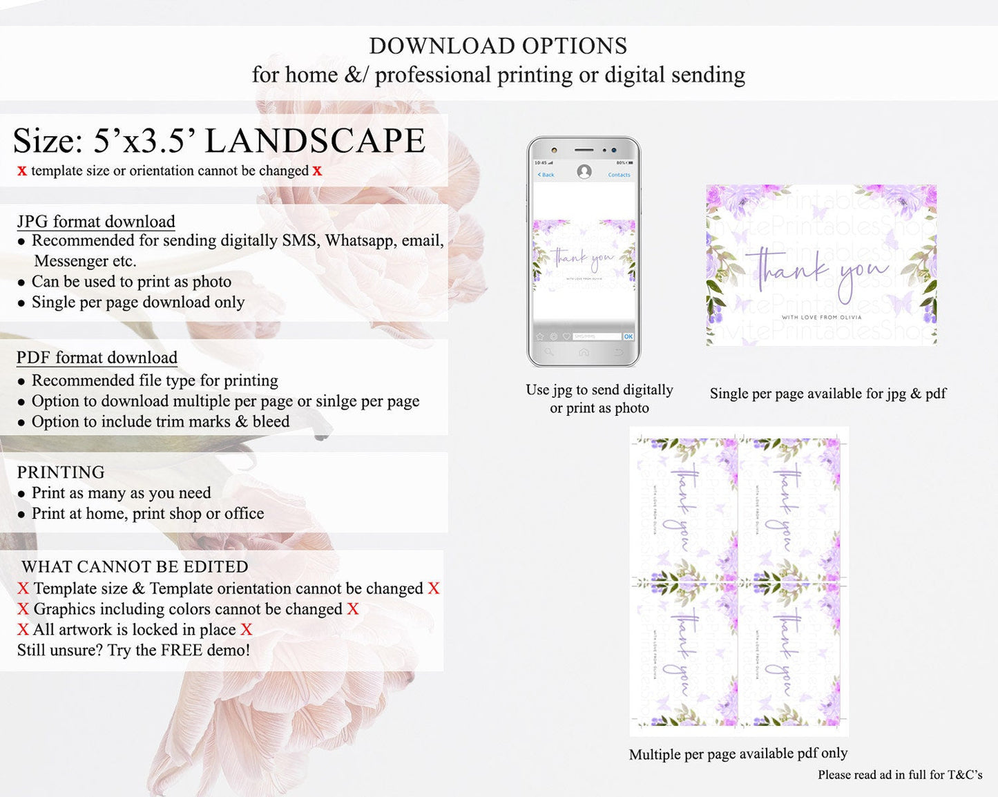 Secret Garden Thank You Wildflower Thank You Card Pastel Flower Garden Birthday Thank You Card Boho Floral Teacher Thank You Card D10719