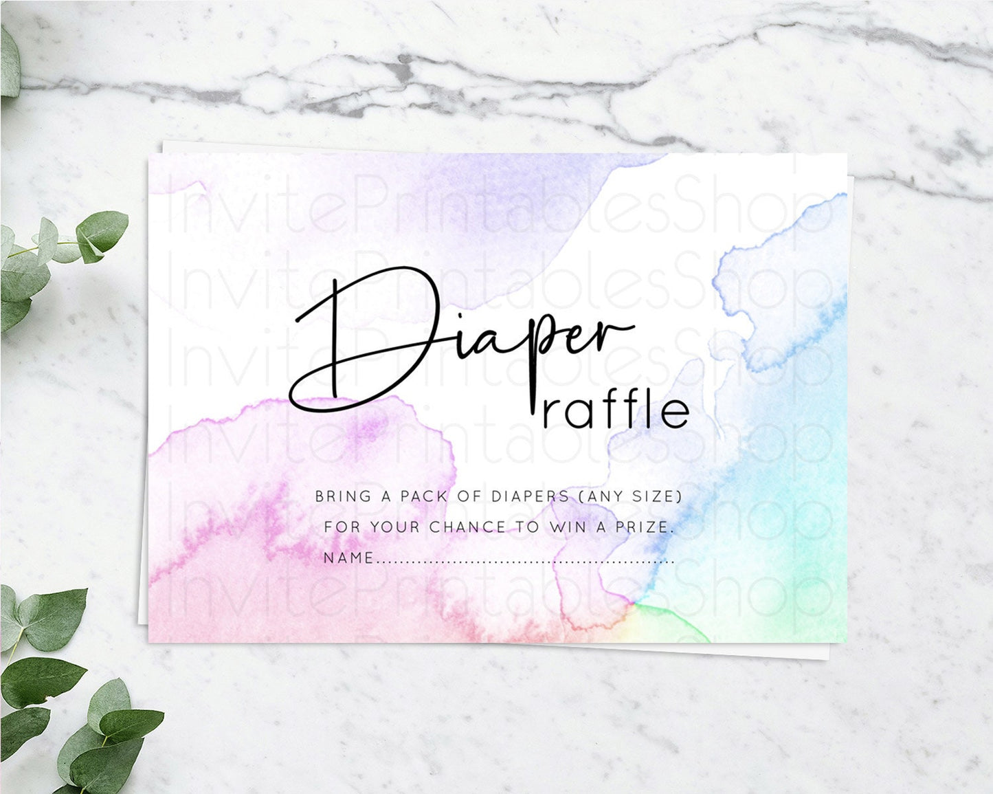 Pastel Diaper Raffle Card Pastel Rainbow Diaper Raffle Insert Colorful Ombre Watercolor Diaper Ticket Confetti Glitter Raffle Game D10215