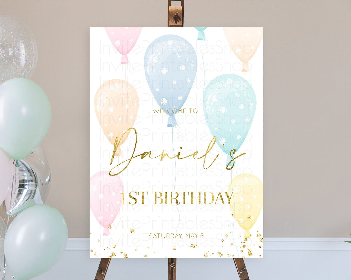 Pastel Balloons Welcome Sign Colorful Balloon Welcome Board Rainbow Balloon Weclome Poster Confetti First Birthday Welcome Sign D10182