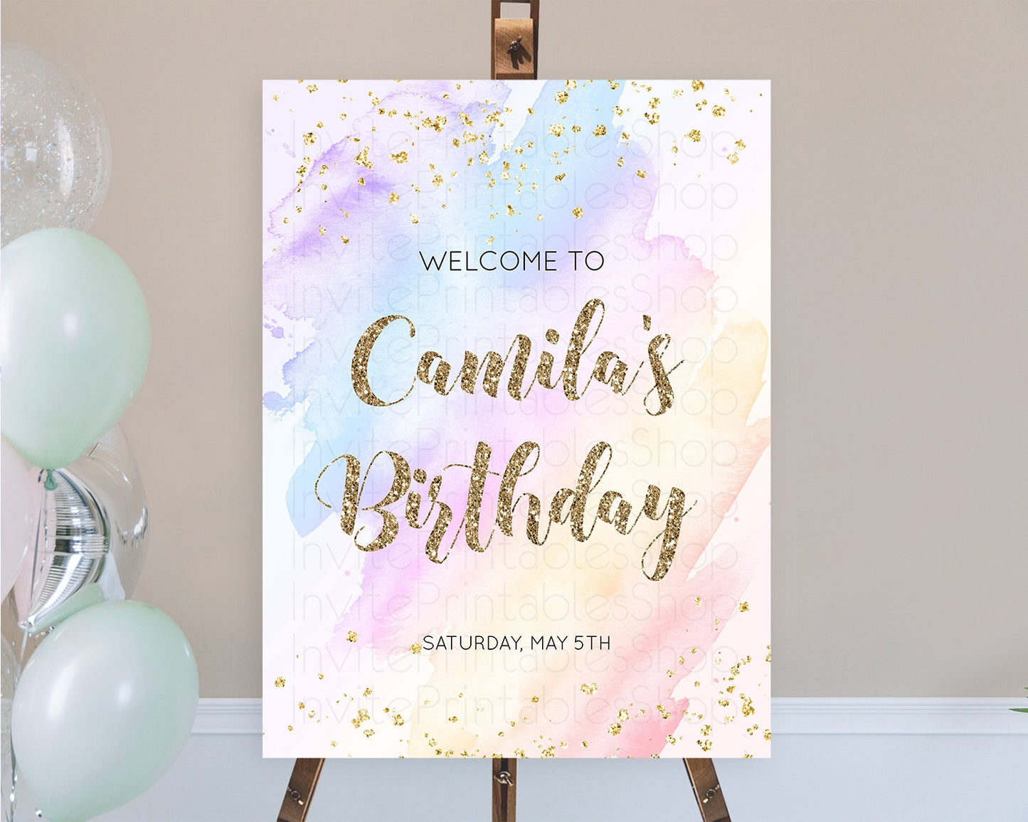 Pastel Welcome Sign Pastel Rainbow Welcome Sign Colorful Rainbow Confetti Watercolor Glitter Pastel First Birthday Welcome Sign D10633