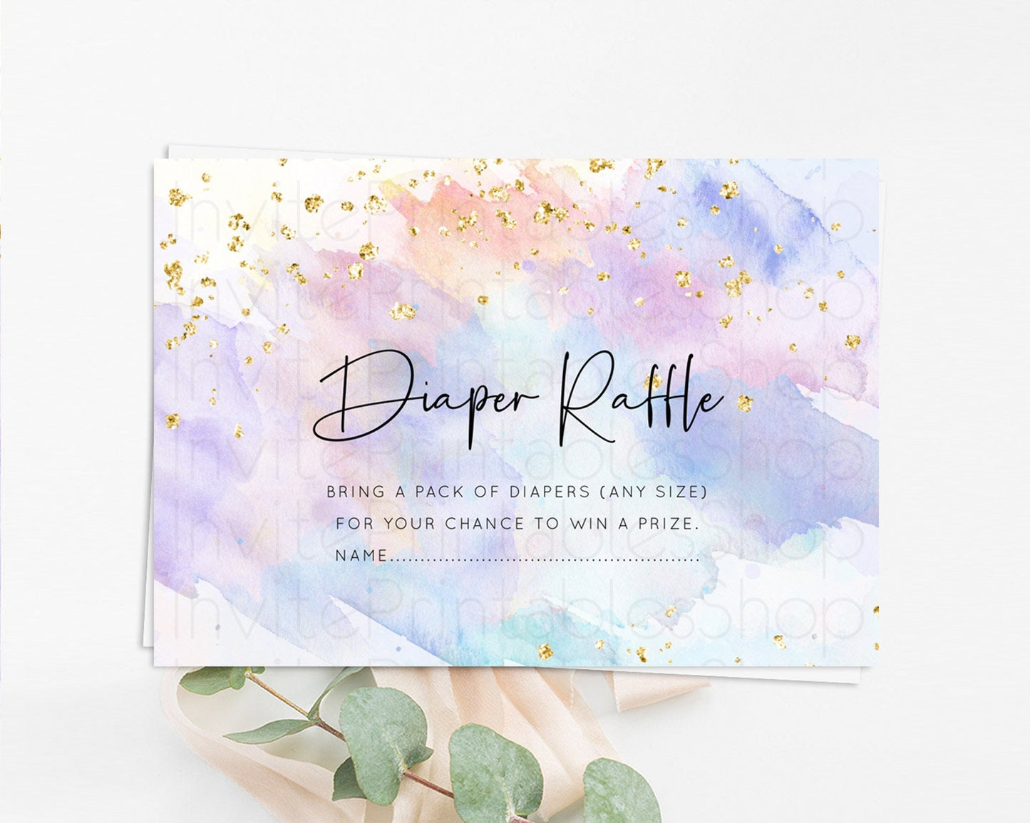 Pastel Diaper Raffle Card Pastel Rainbow Diaper Raffle Insert Colorful Ombre Watercolor Diaper Ticket Confetti Glitter Raffle Game D10583