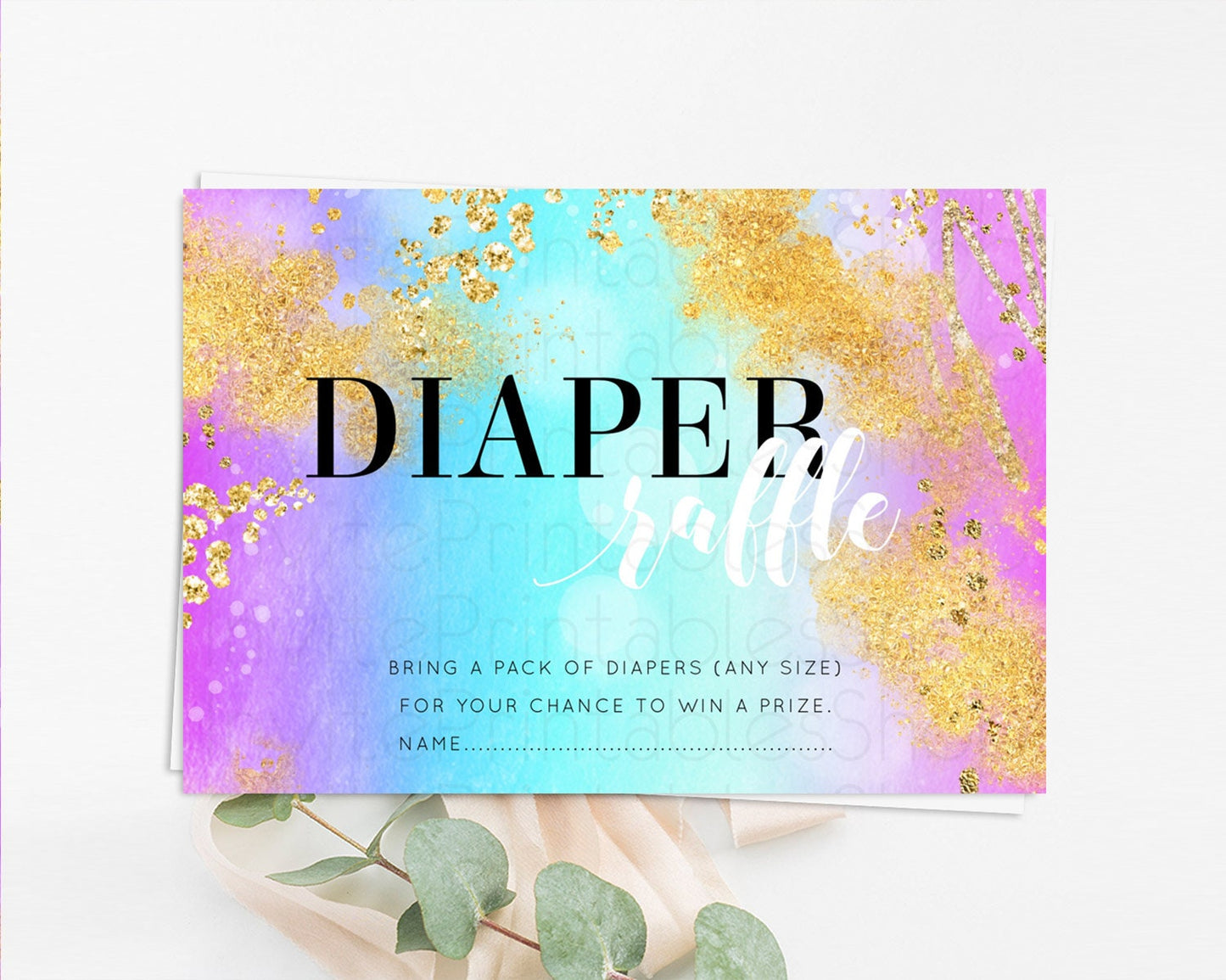 Pastel Diaper Raffle Card Pastel Rainbow Diaper Raffle Insert Colorful Ombre Watercolor Diaper Ticket Confetti Glitter Raffle Game D10564