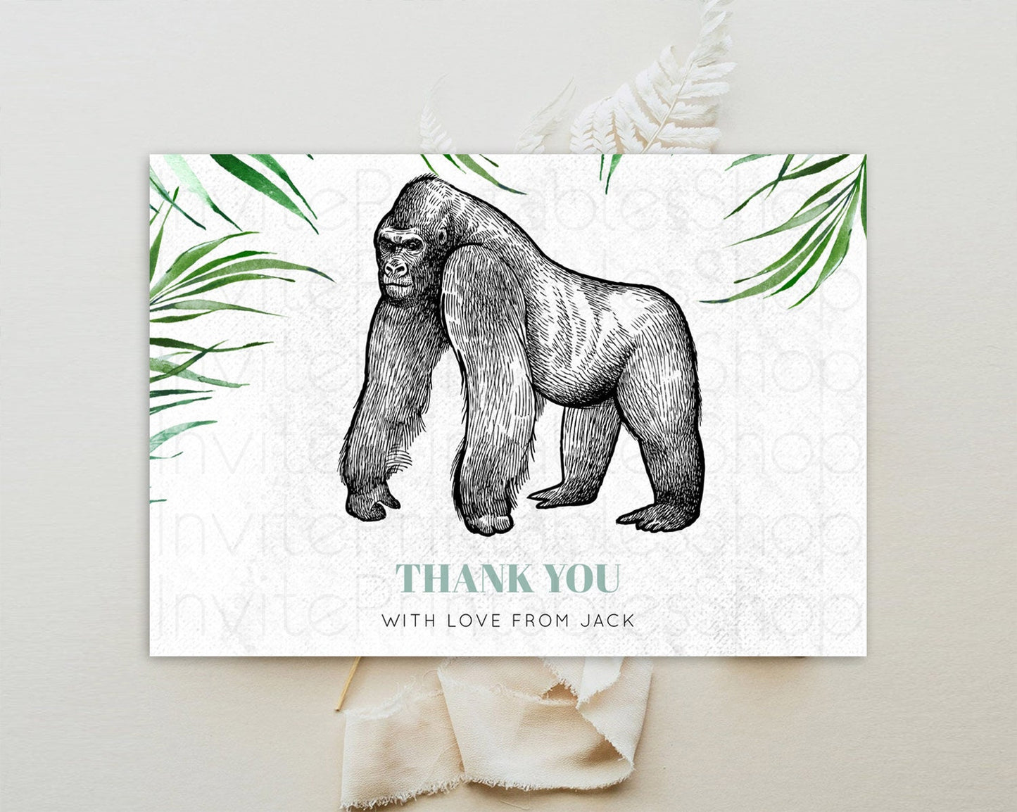 Gorilla Thank You Gorilla Thank You Card Gorilla Party Birthday Thank You Card Safari Card Template Gorilla Teacher Thank You Cards D10846