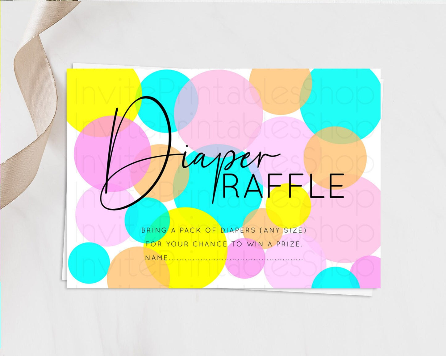 Rainbow Diaper Raffle Card Pastel Sprinkles Diaper Raffle Insert Rainbow Confetti Diaper Ticket Colorful Bubbles Pastel Raffle Game D10380