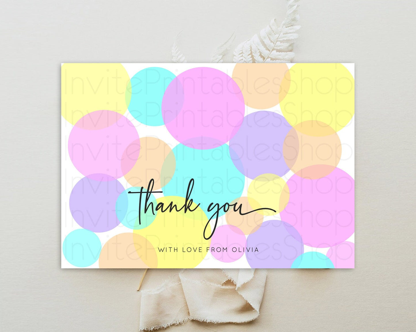 Rainbow Thank You Pastel Thank You Card Pastel Rainbow Birthday Thank You Confetti Colorful Pastel Cards Teacher Thank You Cards D10407