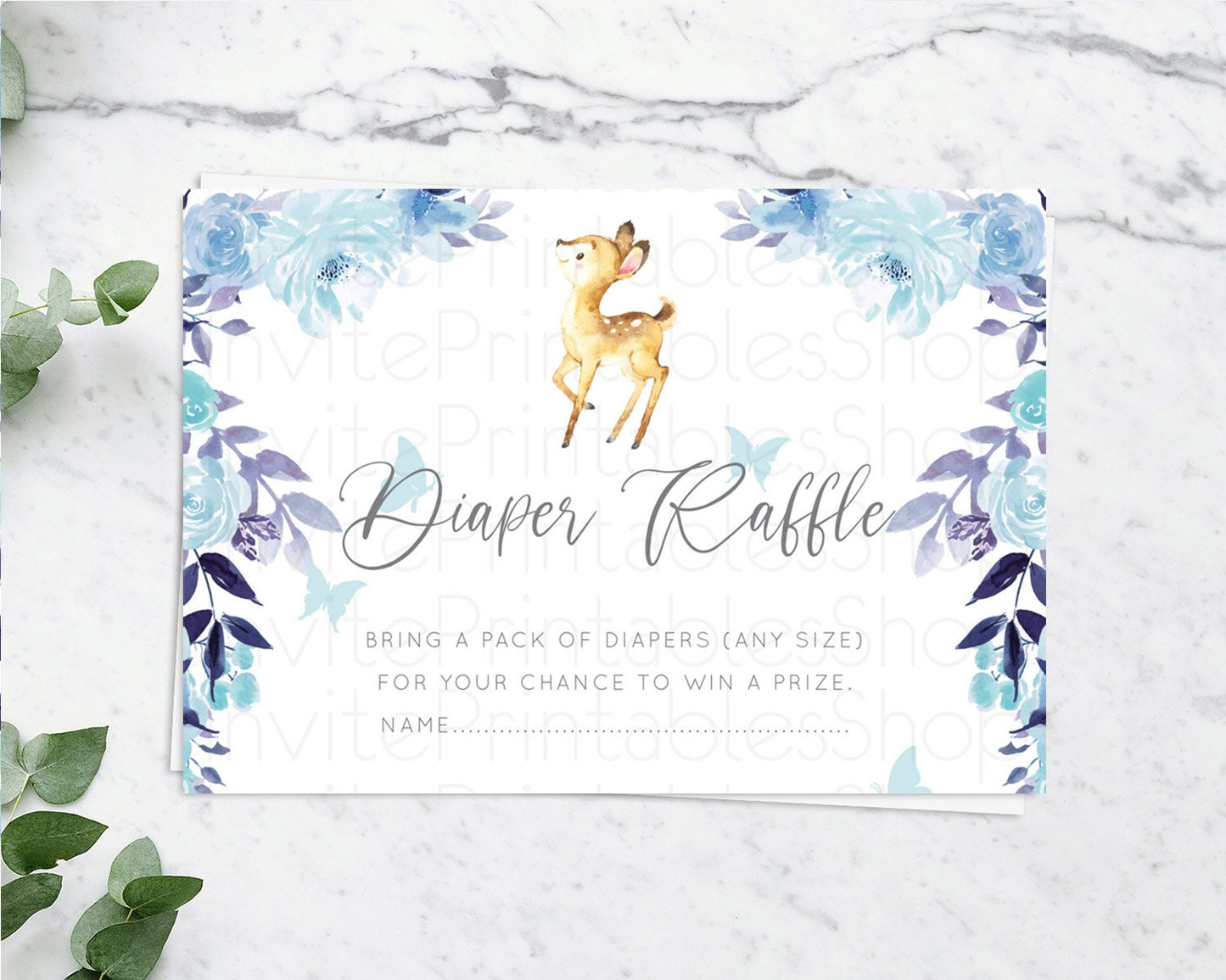 Fawn Diaper Raffle Card Deer Diaper Insert Floral Deer Diaper Ticket Enchanted Forest Butterfly Pastel Baby Shower Raffle Game D10917