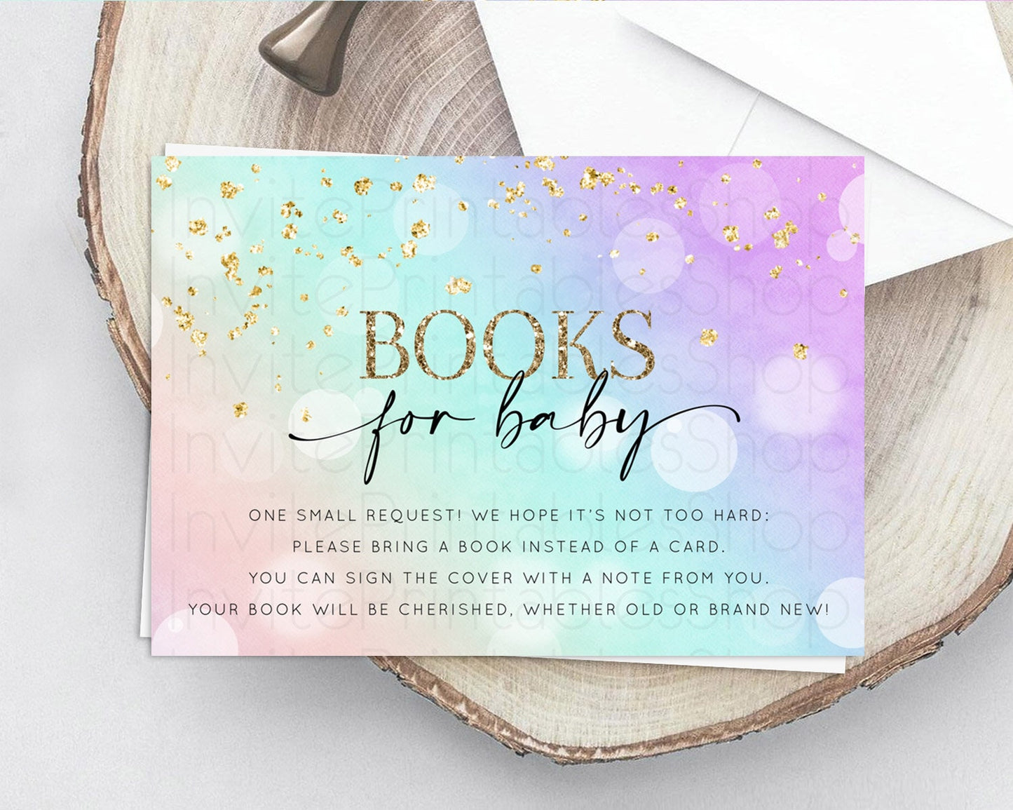 Pastel Books For Baby Card Pastel Rainbow Book Insert Colorful Ombre Watercolor Book Card Confetti Glitter Baby Book Poem Request D10618