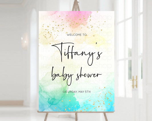 Editable Pastel Baby Shower Welcome Sign Pastel Rainbow Welcome Sign Colorfu