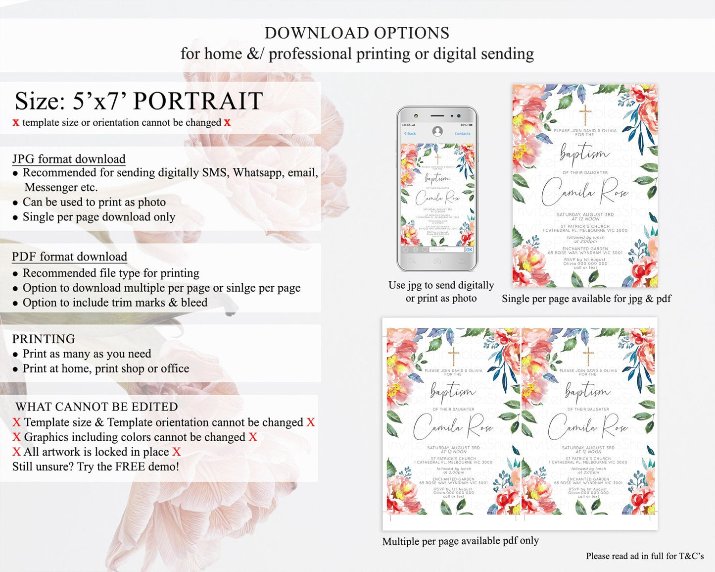 Secret Garden Baptism Invitation Wildflower Baptism Birthday Invite Pastel Flowers Christening Invite Enchanted Garden Boho Floral D10751