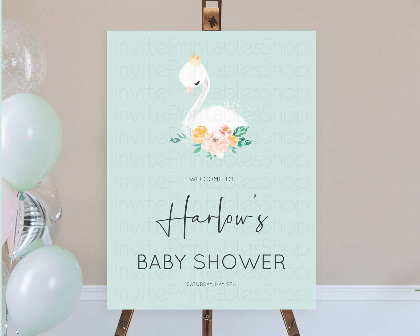 Swan Baby Shower Welcome Board Swan Princess Ballet Welcome Sign Enchanted Swan Lake Secret Garden Pastel Floral Swan Welcome Sign D10905