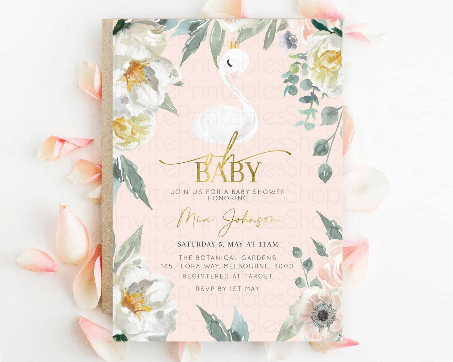 Swan Baby Shower Invitation Swan Princess Ballet Invitation Enchanted Forest Swan Lake Baby Shower Watercolour Pastel Floral D10115