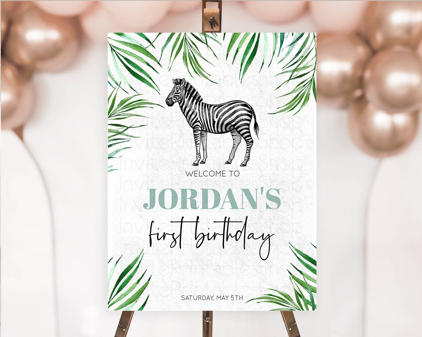 Zebra Welcome Sign Zebra Welcome Board Zebra Welcome Poster Safari Decor Dried Palm Fern Zoo Party Zebra First Birthday Welcome Sign D10844