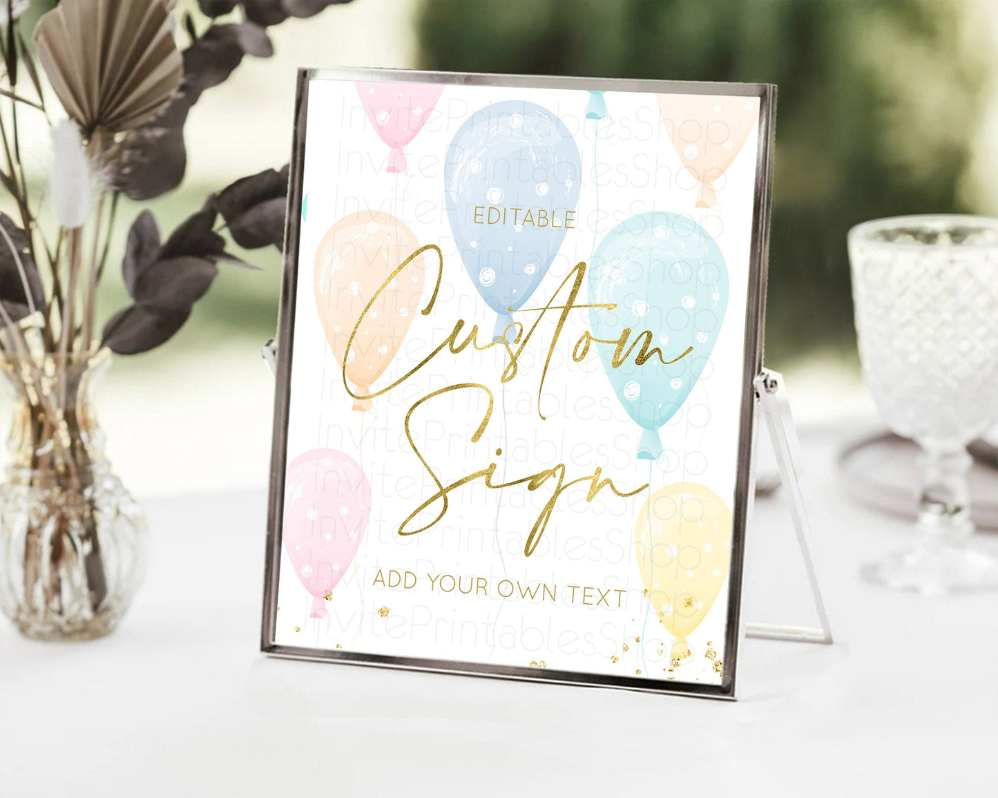 Pastel Balloons Sign Template Rainbow Confetti Balloon Party Colorful Balloon Table Sign Decor 8x10 Birthday Baby Shower Baptism D10182