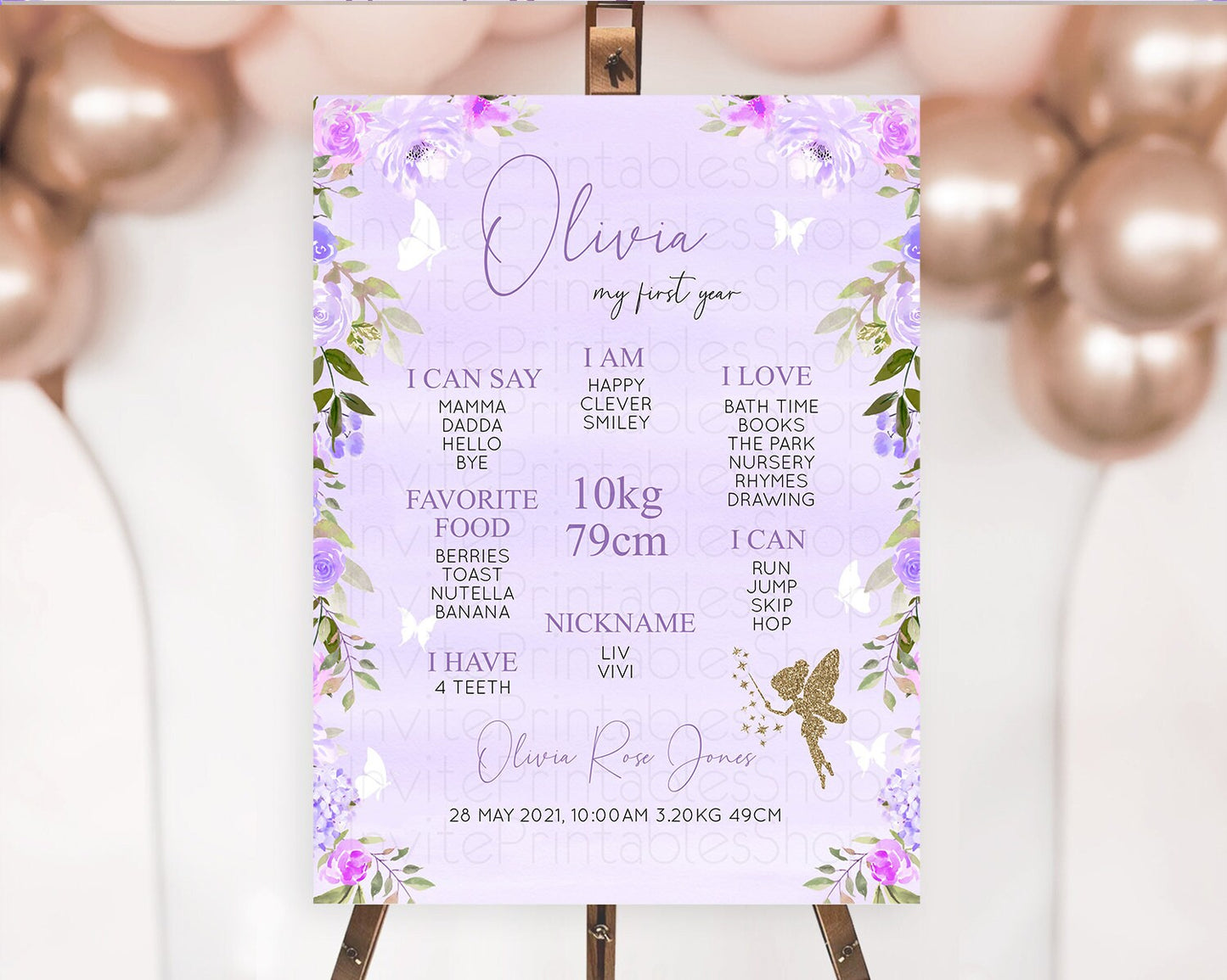 Fairy First Birthday Milestone Poster Fairy Secret Garden Milestone Board Enchanted Garden Pastel Floral Butterfly 1st Birthday Sign D10910