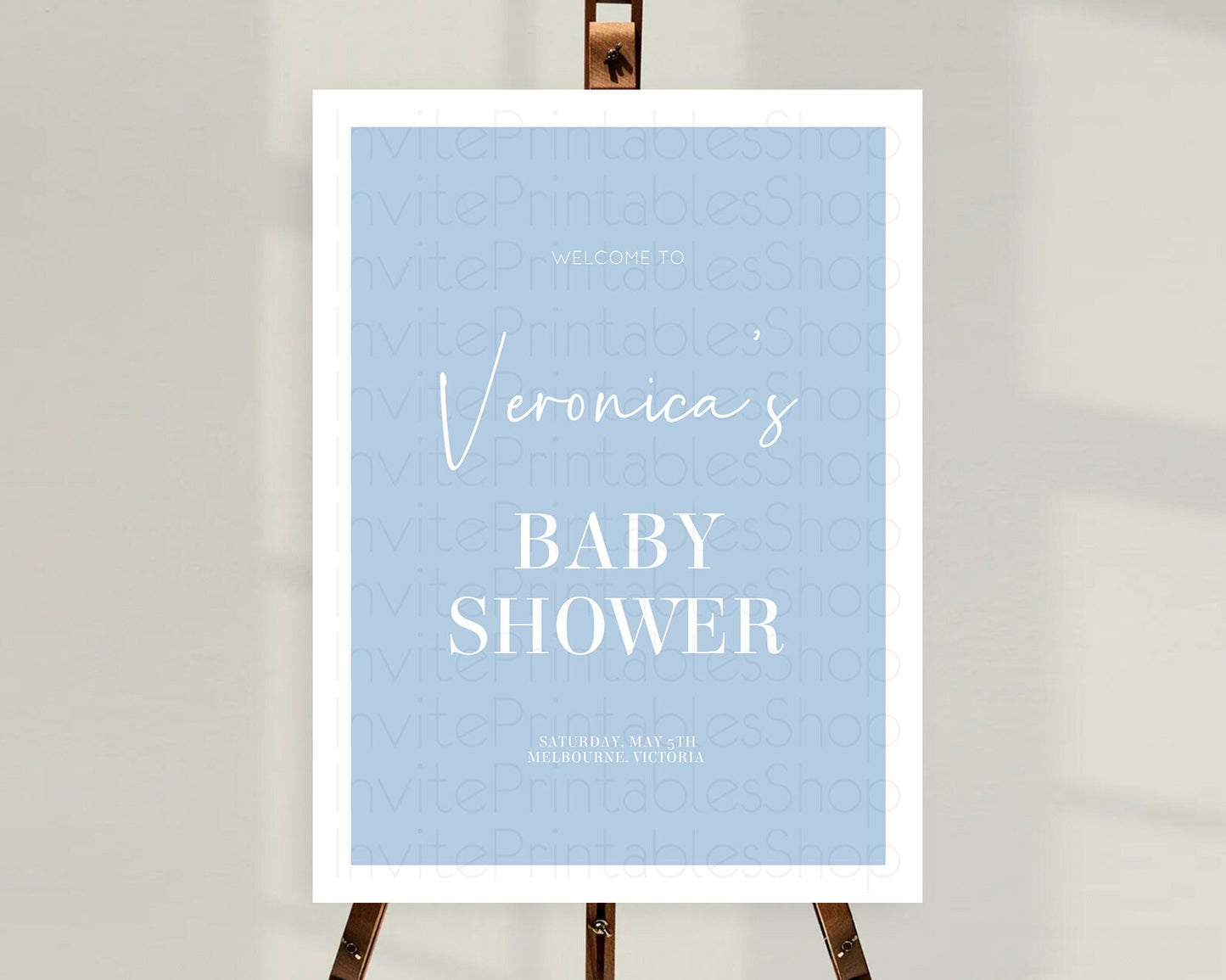 Blue Baby Shower Welcome Sign Plain Blue Welcome Board Minimalist Pastel Blue Welcome Poster Modern Blue Minimal Welcome Sign D10734