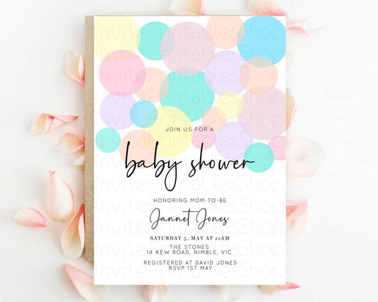 Editable Pastel Rainbow Baby Shower Invitation Pastel Confetti Invitation Sp