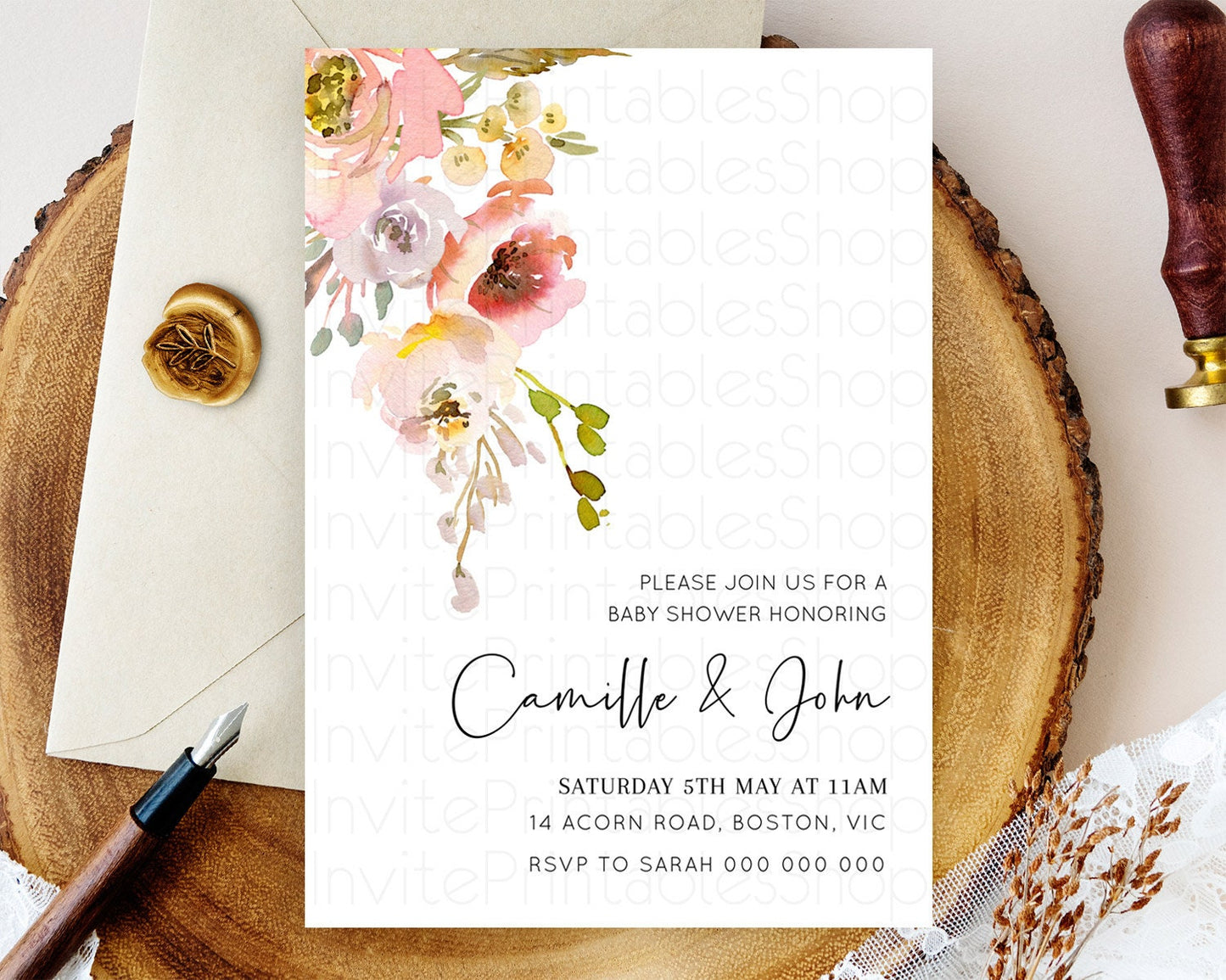 Wildflower Baby Shower Invitation Secret Garden Baby Shower Invitation Pastel Flowers Invite Enchanted Garden Shower Floral Theme D10194