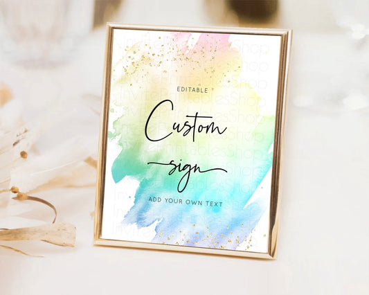 Editable Pastel Sign Ombre Table Sign Decor Pastel Ombre Rainbow Watercolor