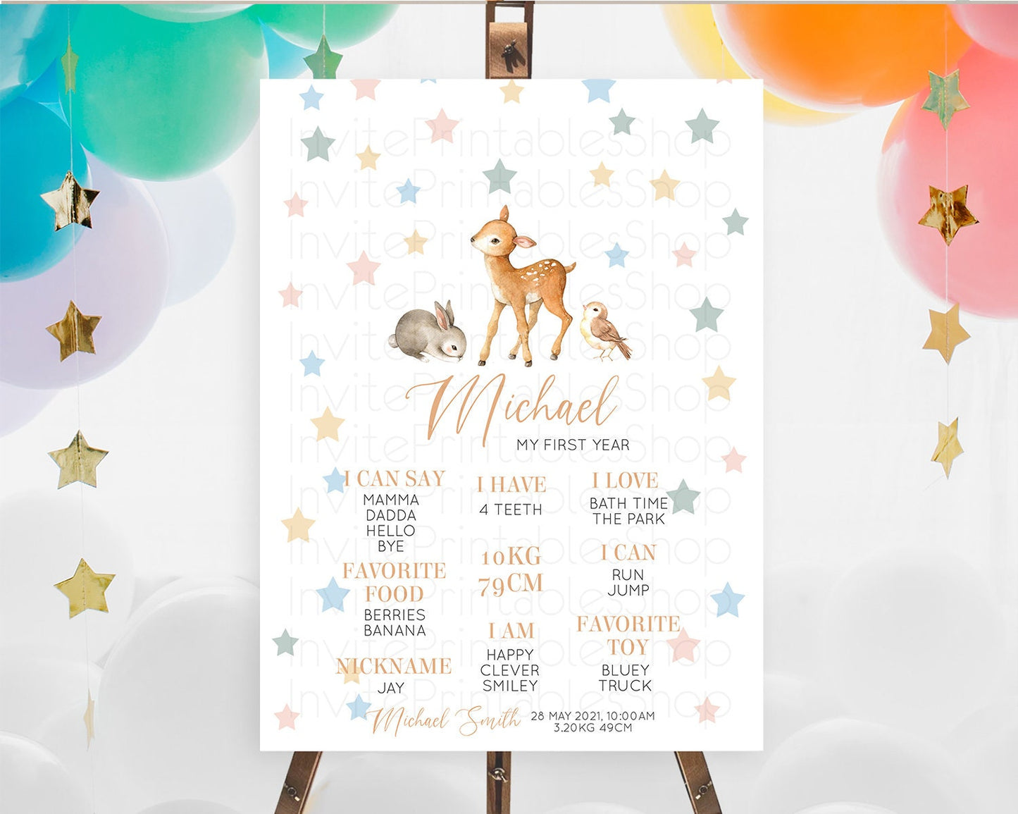 Fawn First Birthday Milestone Board Deer First Birthday Milestone Poster Enchanted Forest Butterfly Pastel Flowers 1st Birthday Sign D10918