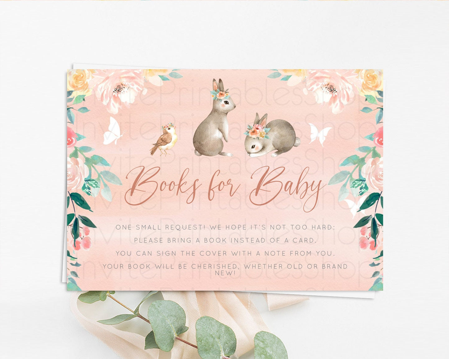Editable Bunny Books For Baby Card Floral Bunny Book Insert Pastel Flowers W