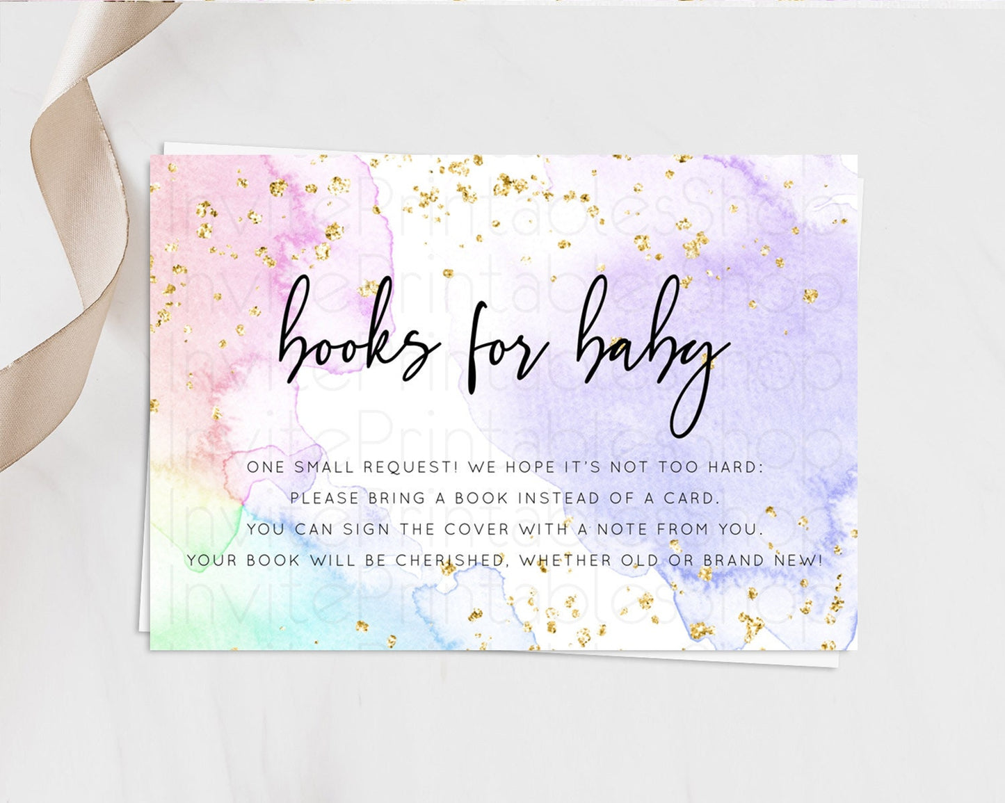 Pastel Books For Baby Card Pastel Rainbow Book Insert Colorful Ombre Watercolor Book Card Confetti Glitter Baby Book Poem Request D10215