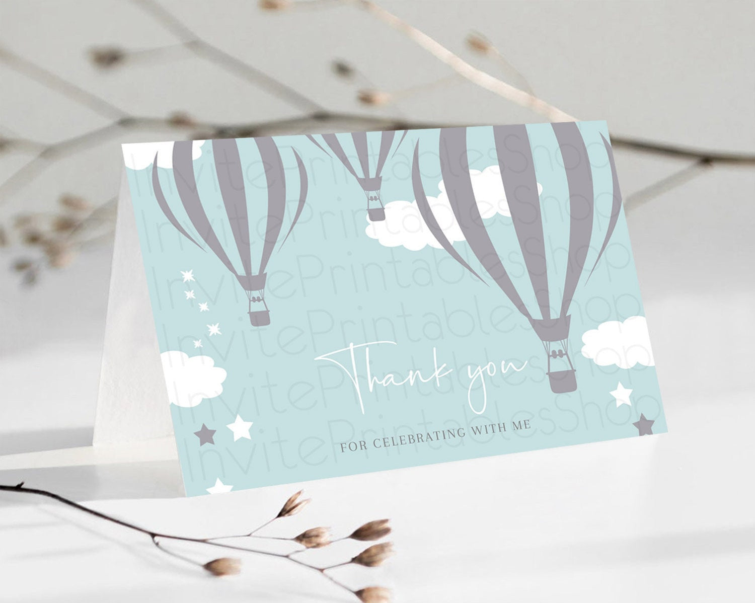 Editable Hot Air Balloon Sign Hot Air Balloon Thank You Card Decor Adventure