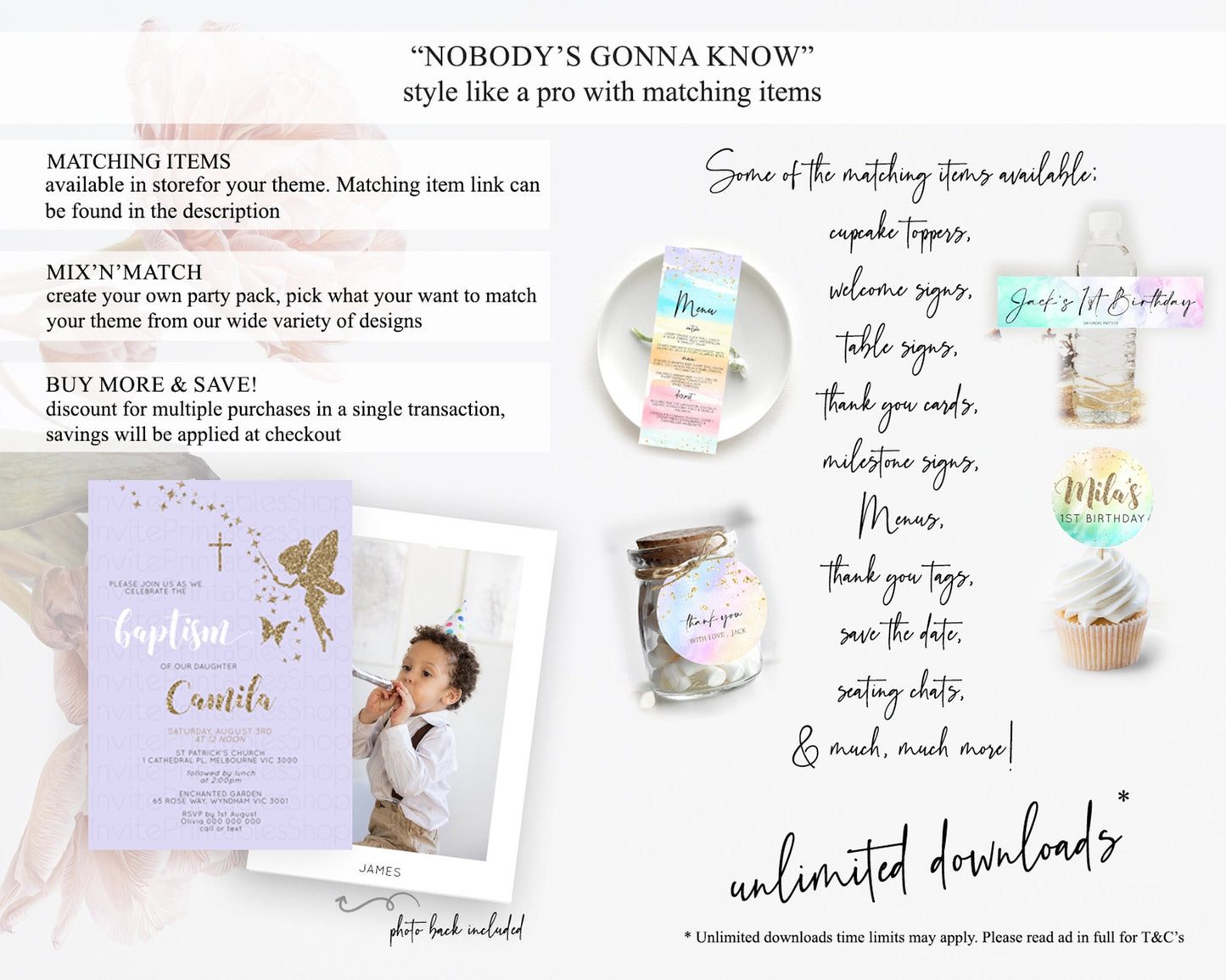 Fairy Baptism Invitation Fairy Baptism 1st Birthday Invitation Enchanted Secret Garden Christening Invite Pastel Floral Butterfly D10389