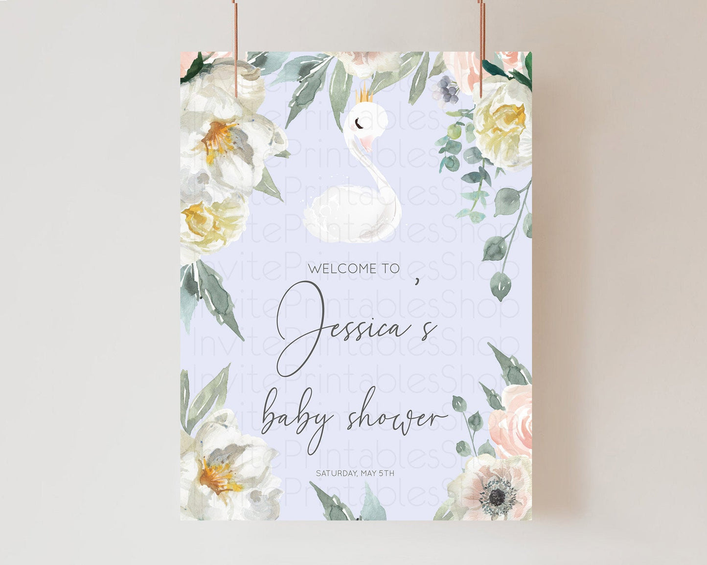 Swan Baby Shower Welcome Board Swan Princess Ballet Welcome Sign Enchanted Swan Lake Secret Garden Pastel Floral Swan Welcome Sign D10756