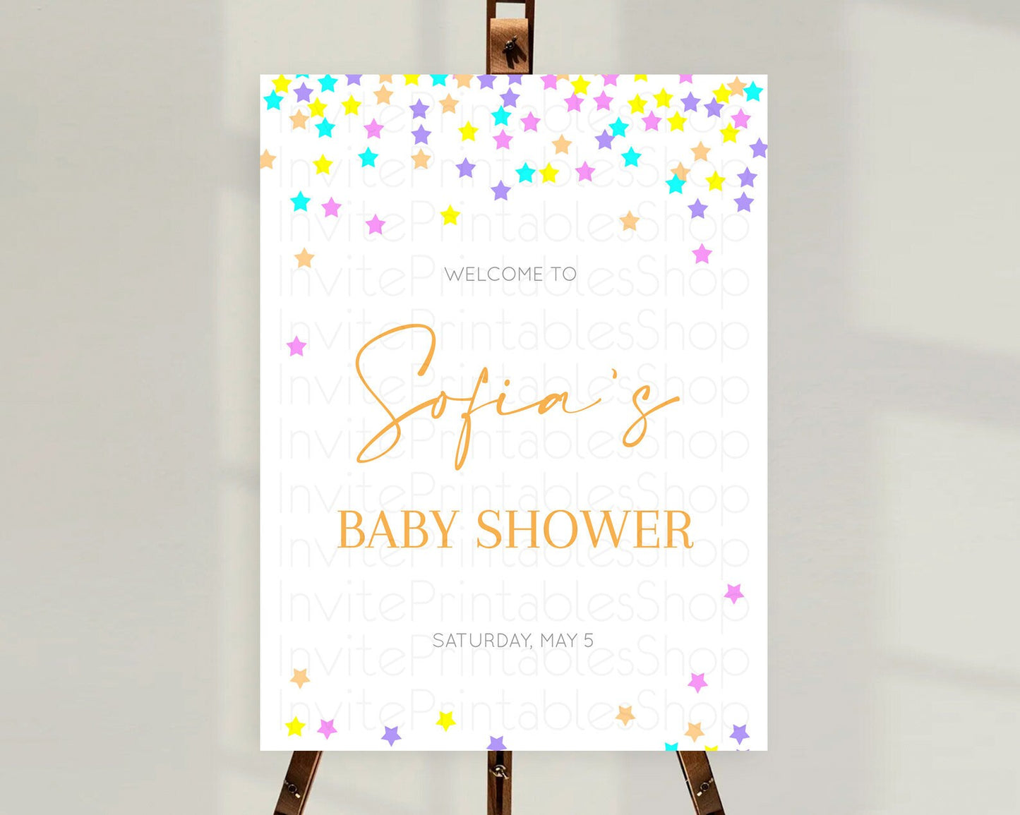 Star Baby Shower Welcome Board Pastel Stars Welcome Sign Shooting Star Rainbow Colorful Confetti Twinkle Little Star Welcome Sign D10397