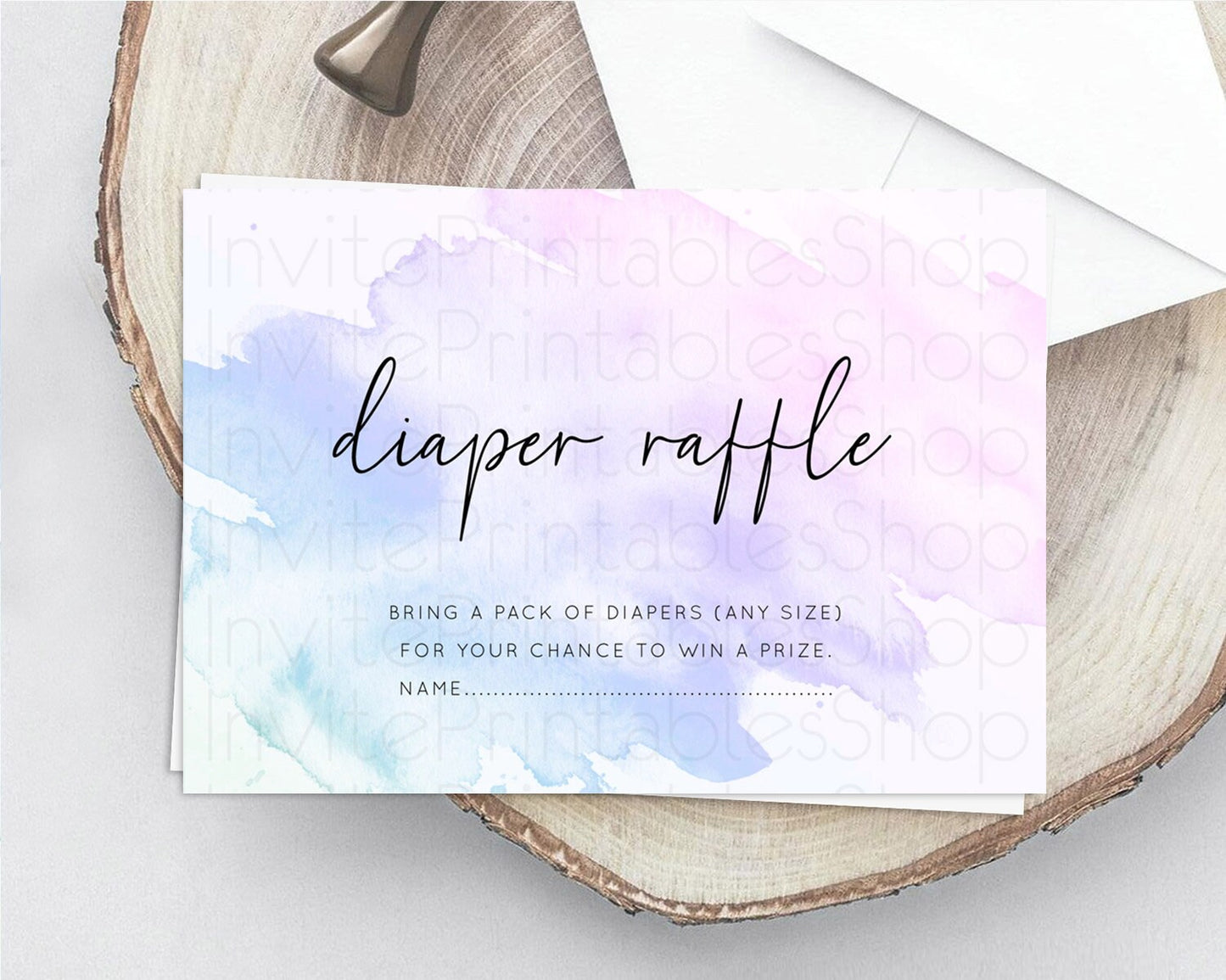 Purple Diaper Raffle Card Watercolor Diaper Raffle Insert Pastel Purple Baby Shower Diaper Ticket Purple Watercolor Raffle Game D10165