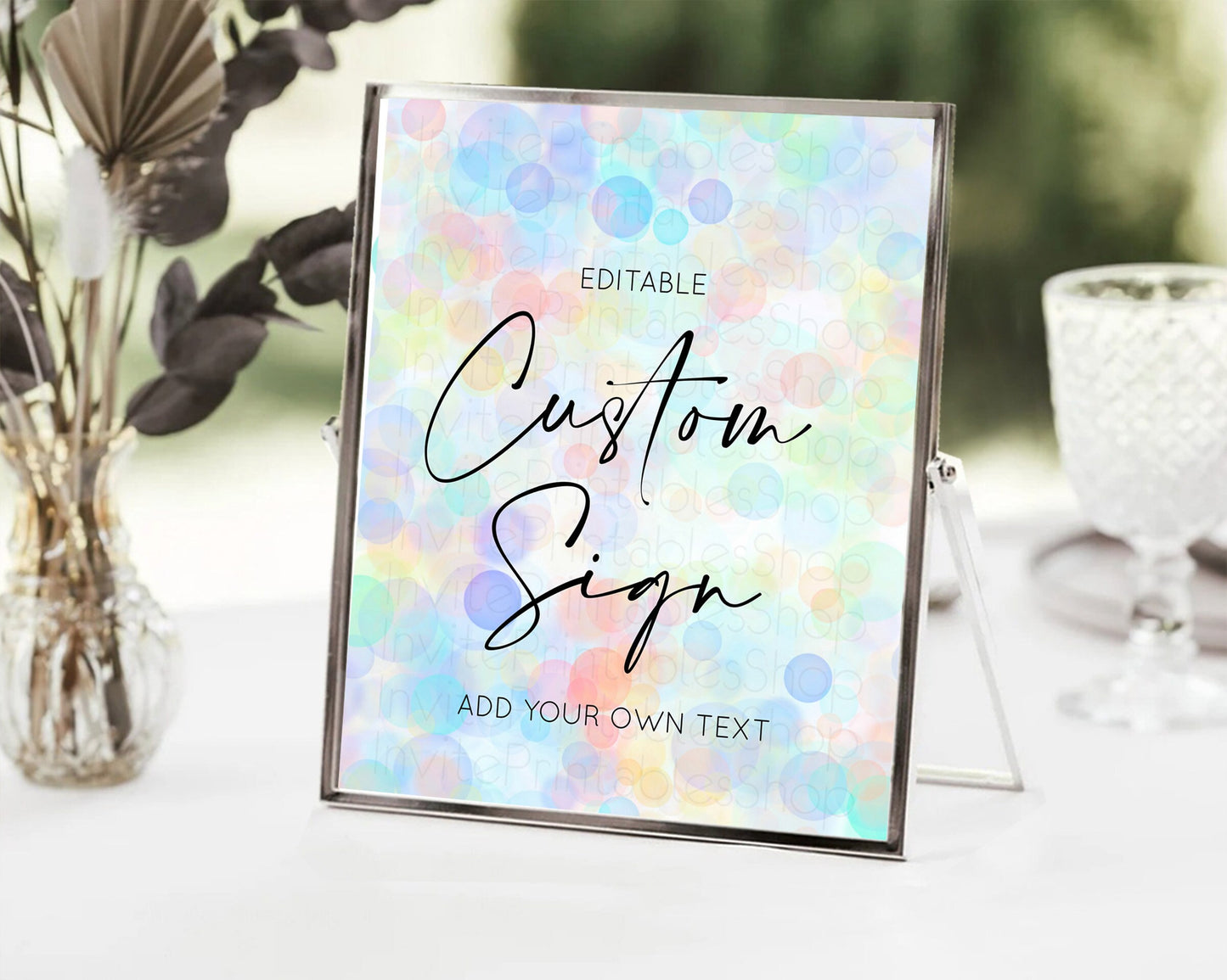 Editable Pastel Bubbles Sign Colorful Confetti Table Sign Decor Bubble Bath