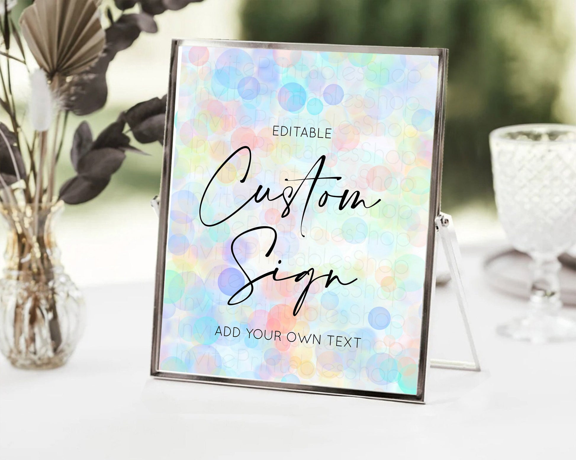 Editable Pastel Bubbles Sign Colorful Confetti Table Sign Decor Bubble Bath