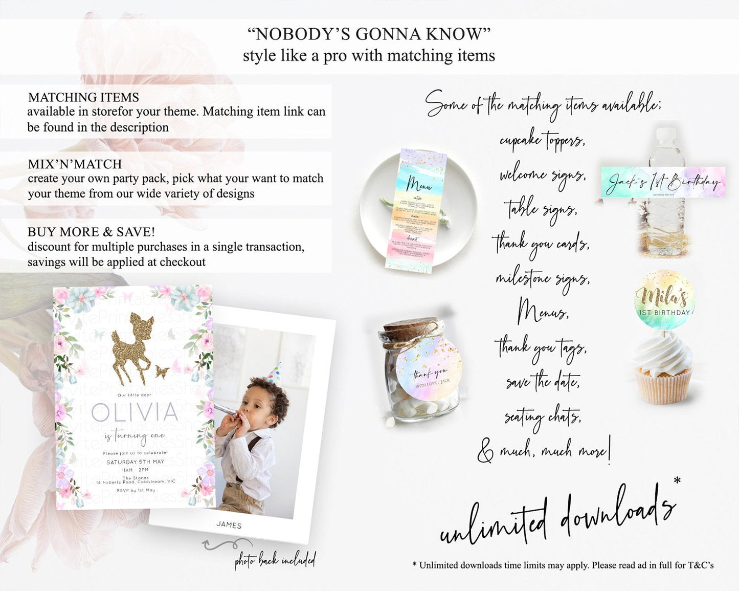 Fawn Birthday Invitation Deer Birthday Invitation Enchanted Forest Party Butterfly Pastel Flowers Whimsical 2nd 1st First Birthday D10476