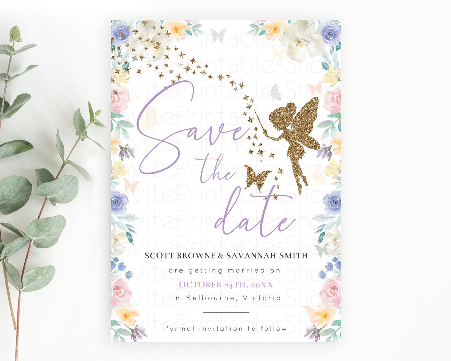 Fairy Save The Date Template Enchanted Garden Pastel Floral Butterfly Party Secret Garden Birthday Baptism Baby Shower Bridal Shower D10761