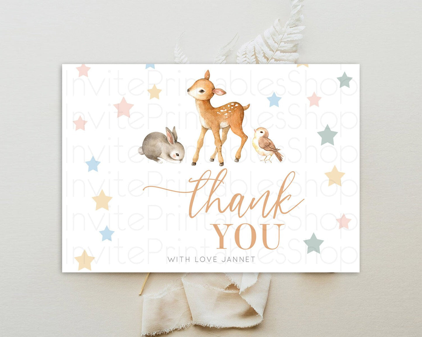 Fawn Thank You Deer Thank You Card Pastel Floral Deer Birthday Thank You Card Enchanted Forest Butterfly Deer Teacher Thank You Card D10918