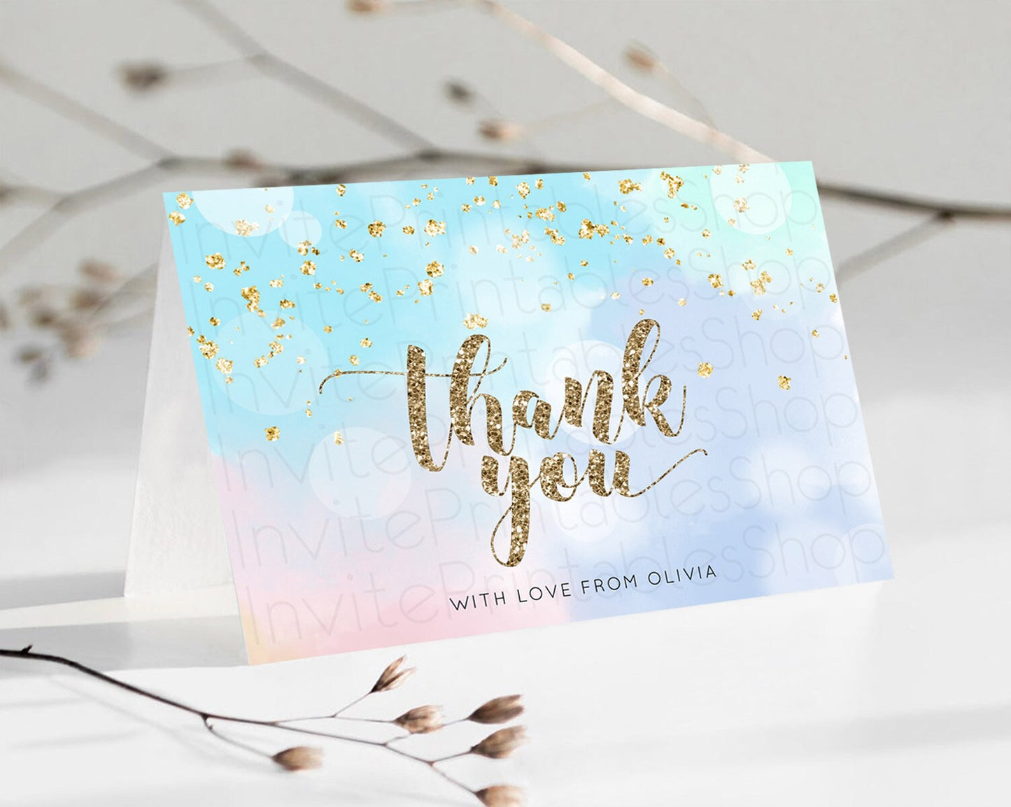 Pastel Thank You Rainbow Thank You Card Colorful Pastel Birthday Thank You Card Confetti Watercolor Pastel Teacher Thank You Cards D10367